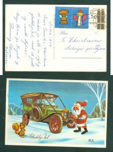 Denmark. Christmas Card.1969. 2 x Seal+ 50 Ore. Aabenra. Santa Starting Car.