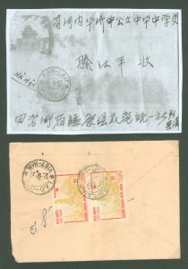 Vietnam/North (Democratic Republic) 18a 18a imperf, early (1957) Local Postal Usage from Ban-Lau via Lao-Cam to Hanoi - scarce i