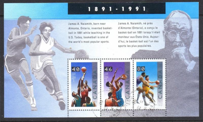 Canada Sc 1344 1991 Naismith Basketball stamp sheet mint NH