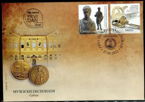 0501 SERBIA 2012 - Museum Exhibits - Officer Sabre - Stattuette of a Roman - FDC