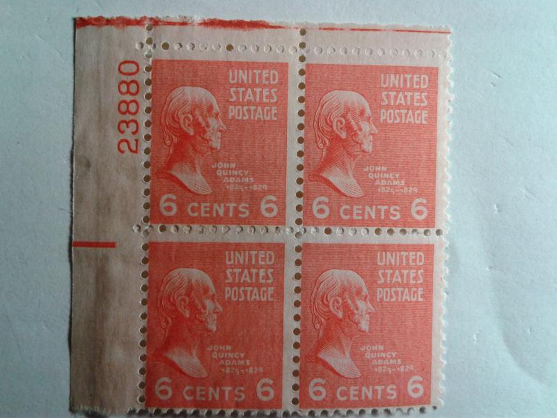 SCOTT # 811 PLATE BLOCK MINT NEVER HINGED GEM WITH INK STAIN  !! 1938