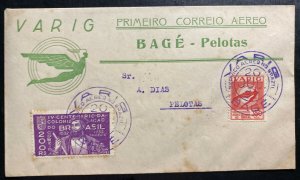 1932 Bage Brazil Airmail First Flight cover FFC to Pelotas Varig