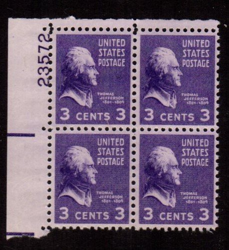 #807 Thomas Jefferson Plate Block #23572 UL - MNH