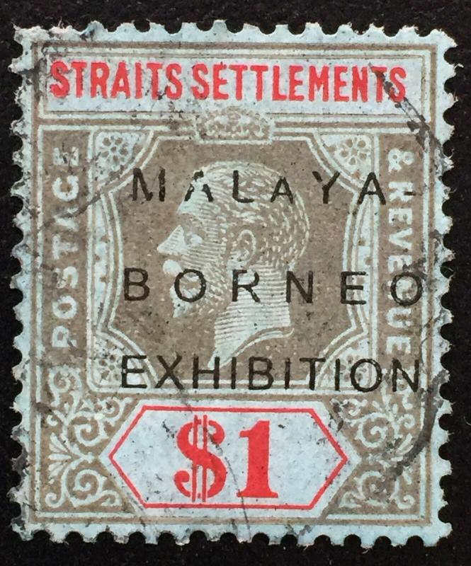 Malaya-Borneo Exhibition opt Straits Settlements KGV $1 Small A SG#255d Used