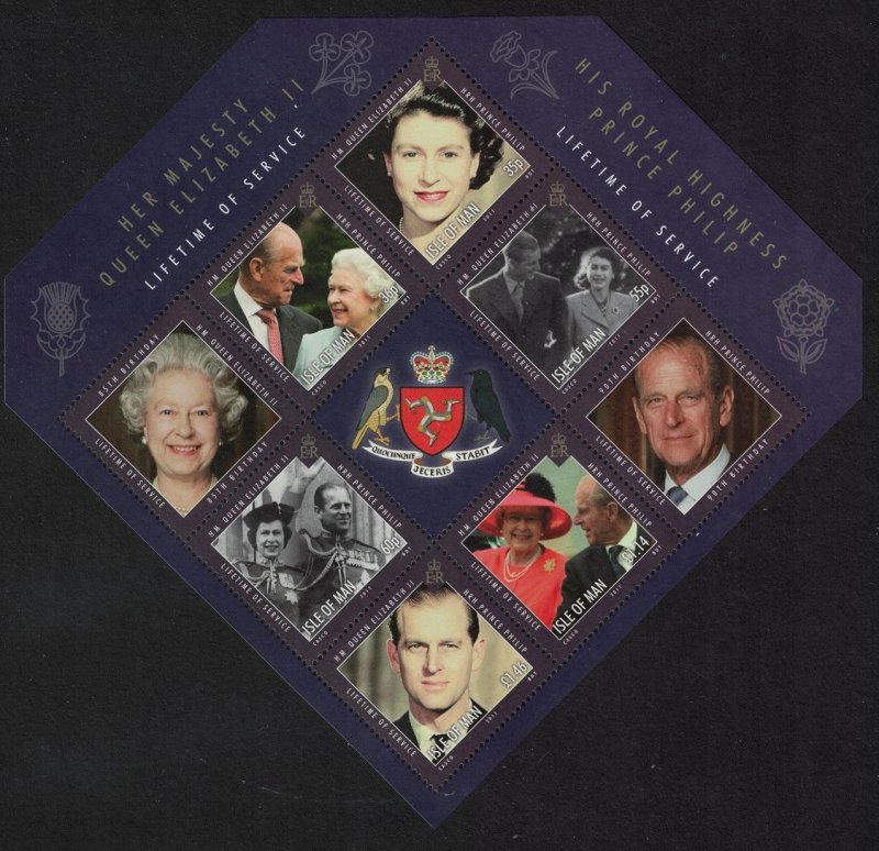 Isle of Man Queen Elizabeth II Prince Philip Lifetime of Service Sheetlet