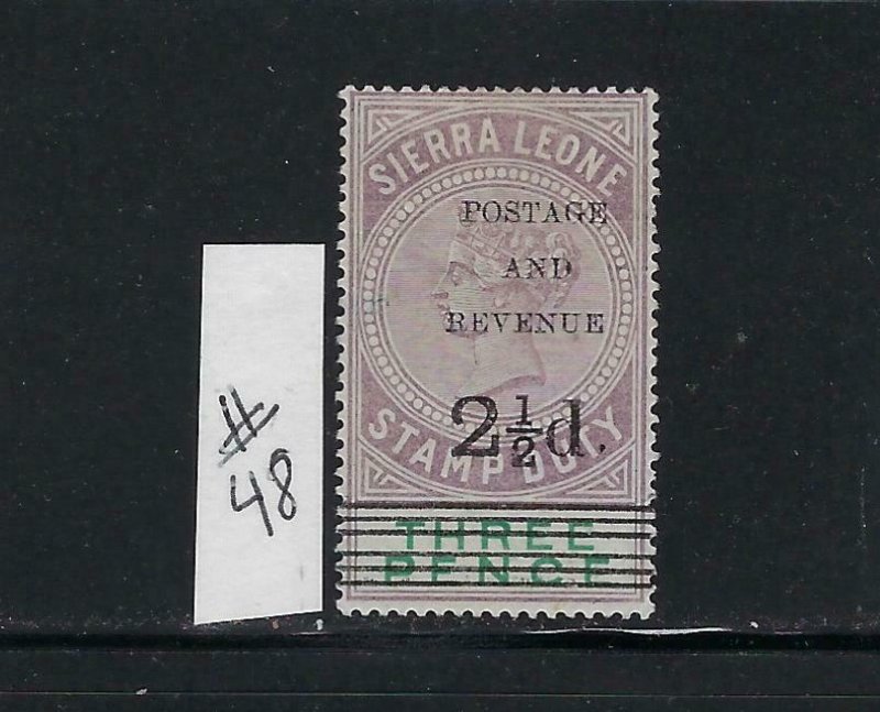 SIERRA LEONE SCOTT #48 1897 OVERPRINT/SURCHARGE 2 1/2 ON 3P - MINT LIGHT HINGED