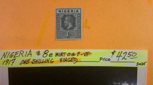 Nigeria 1917 King George V One Shilling Scott# 8e Mint OG F-VF (C) Hinged