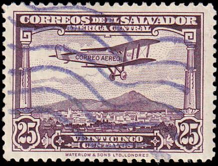 El Salvador Scott C13 Mail Plane over San Salvador Used