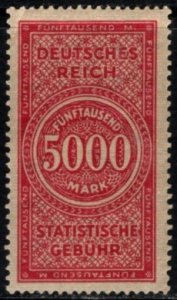 Vintage German Revenue 5000 Mark Statistical (Official) Fee MNH