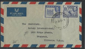 FIJI ISLANDS  COVER  (P1803B) 1954 KGVI 3D+ 1/5 ROTARY COVER TO USA 