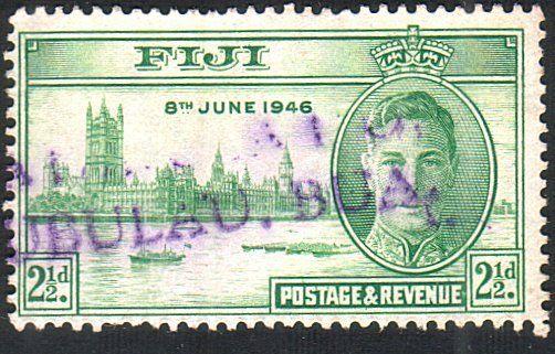 FIJI 1946 Victory 2½d scarce straight line cancel MATAKULA PO in violet...12194