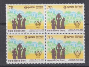 SRI LANKA, 1987 Year of Shelter for Homeless 75c., block of 4, mnh.