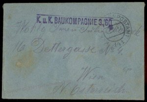 Austria Empire WWI Feldpost KuK Baukompagnie 3 Cover G68021