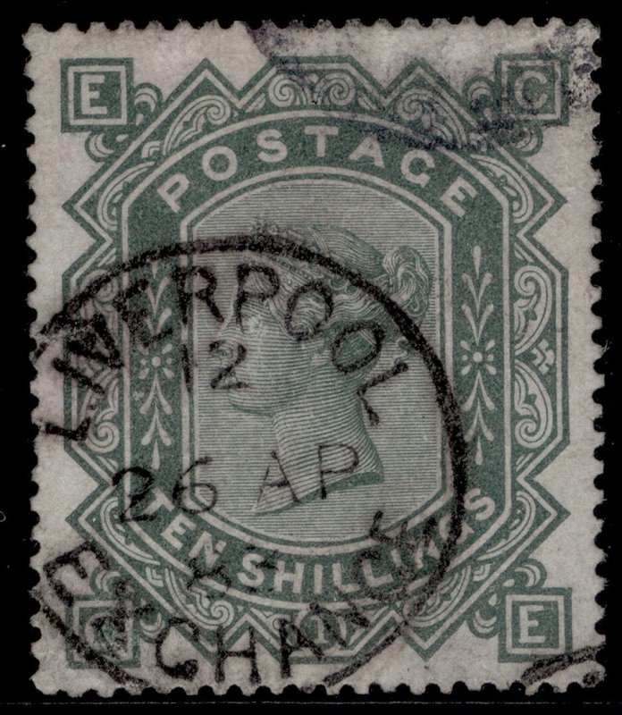 GB QV SG135 SCARCE 10s greenish grey WMK ANCHOR WHITE PAPER, FU Cat £4000 CDS CE