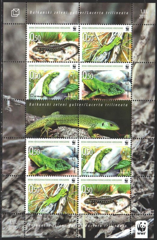 Bosnia and Herzegovina. 2010. Small sheet 299-302. Lizards, WWF. MNH.