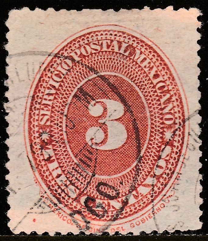 MEXICO 184, 3cents LARGE NUMERAL, USED. F-VF. (92)