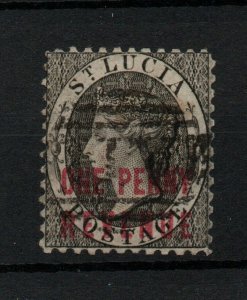 St Lucia 1d black 'One Penny OPT' #F13 fine used WS25306