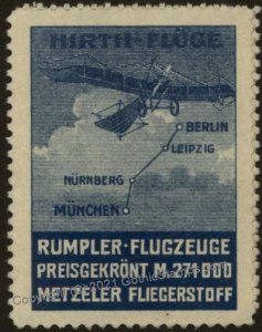 Germany Pre-WWI Pioneer Hirth Fluge Rumpler Flight Vignette Stamp MNG G102973