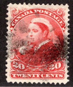 Scott 46, 20c vermillion, VF, Used, Small Queen Issue, 1893, Canada Postage Stam