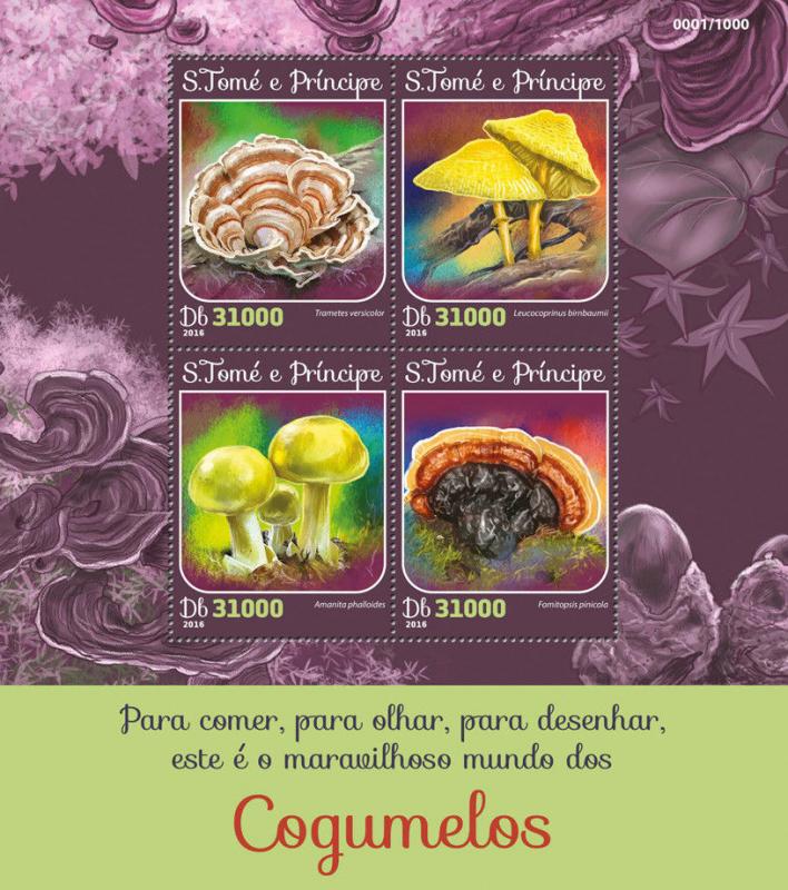 Sao Tome & Principe 2016 MNH Mushrooms 4v M/S Cogumelos Fungi Nature Stamps