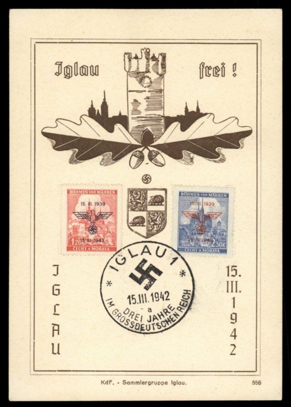 3rd Reich Germany 1942 Sudetenland IGLAU Czech Stamp Show Cover Advertisi G99193