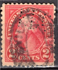 U.S.A.; 1927; Sc. # 634; Used Perf. 11 x 10 1/2 Single Stamp W/Perfins