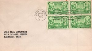 SCOTT 785 BLOCK OF 4 ARMY ISSUE CANCELLED WASHINGTON D.C. DECEMBER 15 1936