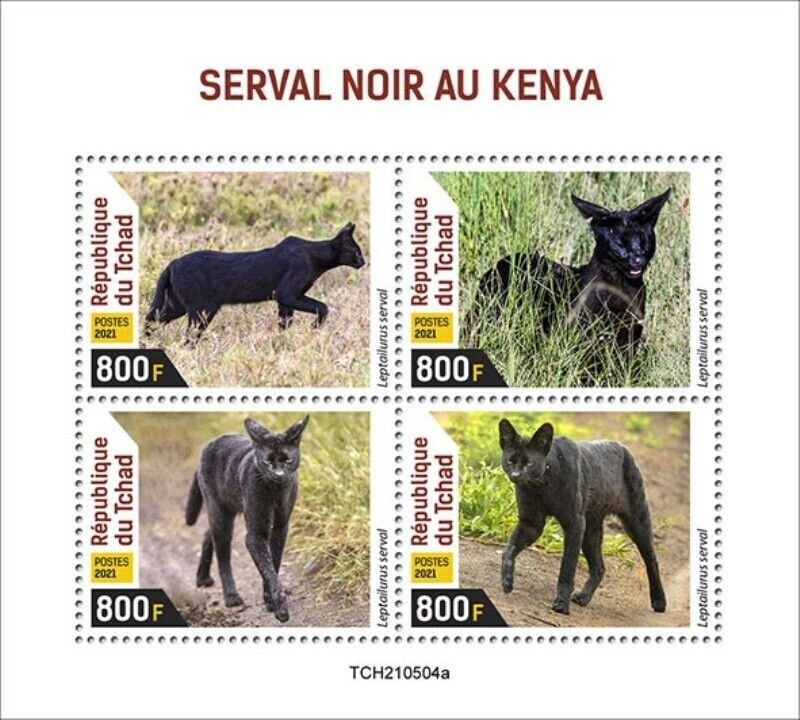 Chad - 2021 Kenyan Black Serval Cat - 4 Stamp Sheet - TCH210504a 