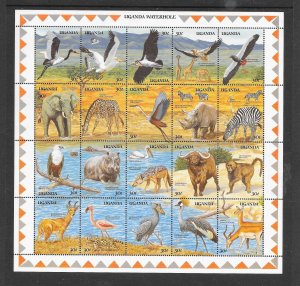 BIRDS - UGANDA #690 WATERHOLE ANIMALS M/S  MNH