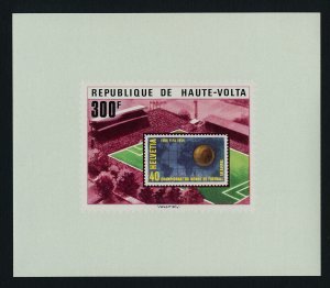 Upper Volta 460 proof sheet MNH World Cup Soccer, Stamp on Stamp, Stadium, Map