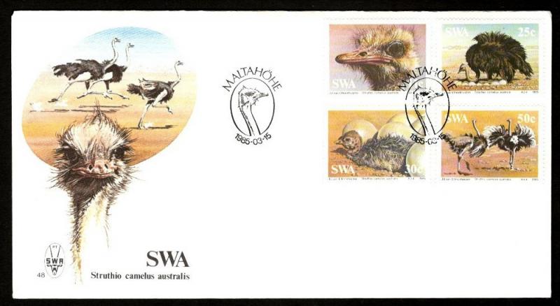 South West Africa 1985 Ostrich Flightless Birds Wildlife Sc 536-39 FDC # 16362