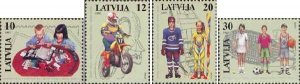 Latvia 1997 Children's games Philately Railway Sport Motorbike set of 4 ...