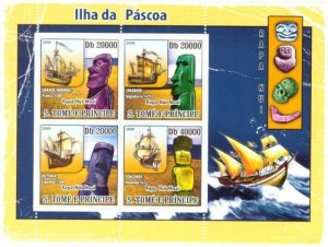 S. TOME & PRINCIPE 2008 - Easter Island, Ships 4v - YT 3740-3743, Mi 2880-2883