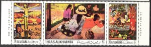 Ras Al Khaima UAE 1970 Art Paintings Paul Gauguin Strip of 3 MNH