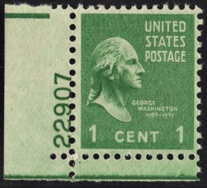 SC#804 1¢ George Washington Plate Single (1938) MNH