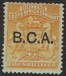 BRITISH CENTRAL AFRICA 1891 BCA OVERPRINTED ARMS 5/- 