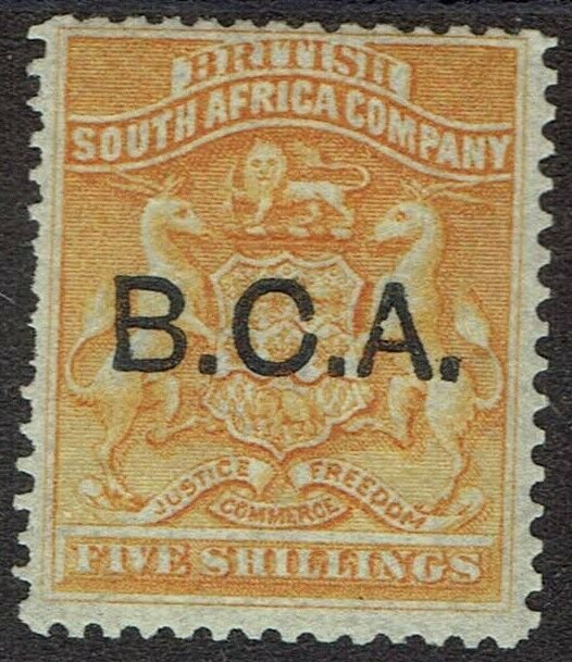 BRITISH CENTRAL AFRICA 1891 BCA OVERPRINTED ARMS 5/- 