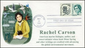 AO-1867, 1981, Rachel Carson, Add-on Cachet, First Day Cover, SC 1867, Writer,