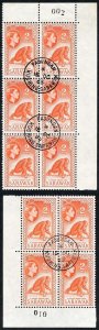 SARAWAK SG205 1964-65 Wmk w12 2c red-orange Plate Blocks inc 1 inverted