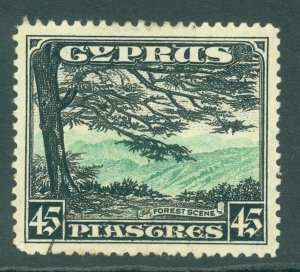 SG 143 Cyprus 1934. 45pi green & black. Very fine used CAT £95