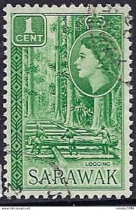 SARAWAK 1957 QEII 1c Green SG188 FU