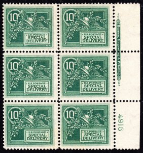 US E7 10c Special Delivery R Side Plate #4916 Block of 6 Mint VF OG LH SCV $1075