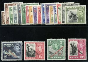 Malta 1948 KGVI Self Government Overprint set complete MLH. SG 234-248.