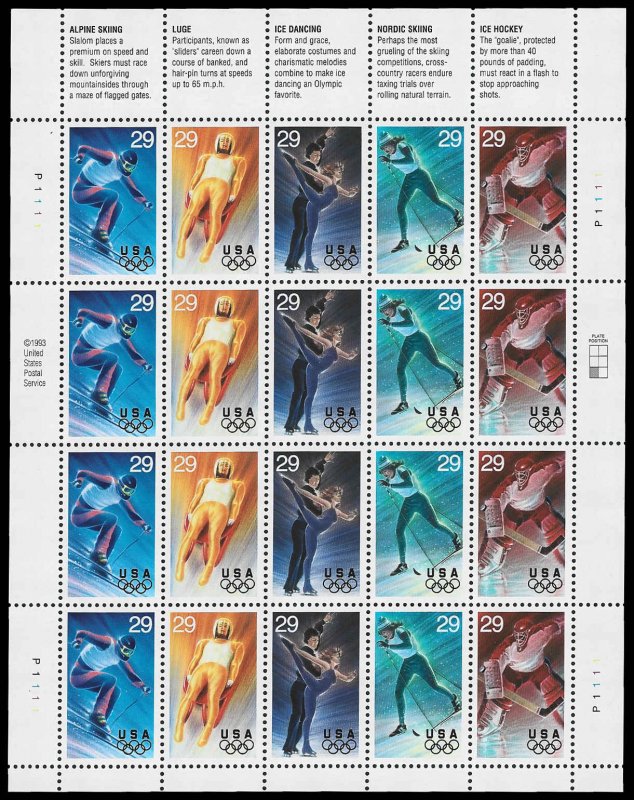 PCBstamps    US #2807/2811 Sheet $5.80(20x29c)Winter Olympics, MNH, (2)