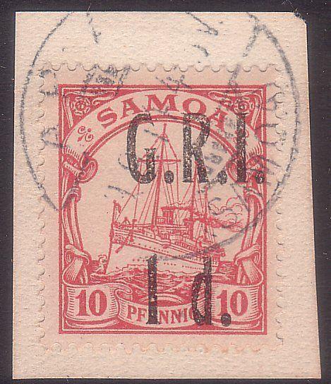 SAMOA 1914 GRI opt on German Samoa : 1d on 10pf fine used on piece.........66358