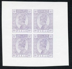 Perak 1935 50c Pale Violet proof/colour trial Imperf Block on white card