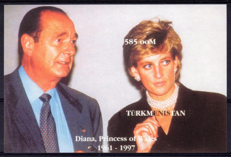 Turkmenistan 1997 YT#Bl.8 Princess Diana and President Jacques Chirac SS IMPERF.