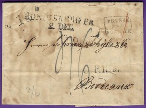 1831 KONIGSBERG PRUSSIA, Circular Mail, Prussian Disinfected FLS to BORDEAUX FR.