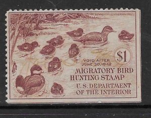 US #RW8 1941 $1 Federal Duck Stamp (U) brown carmine  CV$50.00