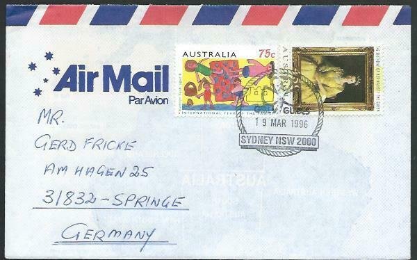 AUSTRALIA 1996 cover to Germany - nice franking - Sydney pictorial pmk.....53493